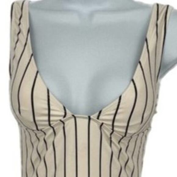 Swimsuit Cream & Black Striped Traditional Side Gathered One Piece Size Small - Picture 2 of 6
